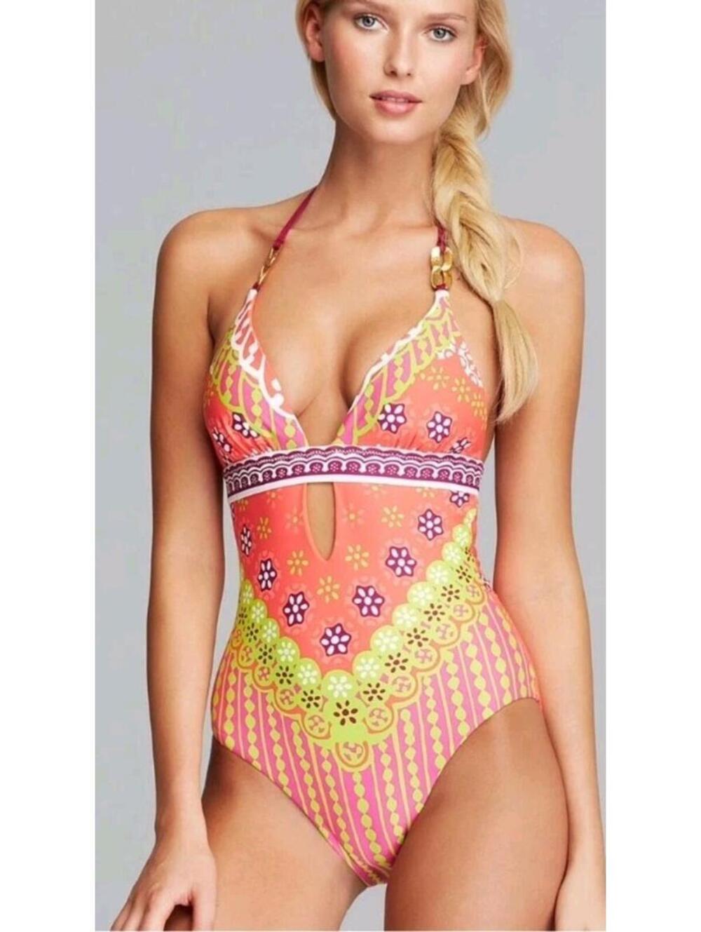 MSRP $172  Size 14 Trina Turk Seychelles One-Piece in Papaya NWOT